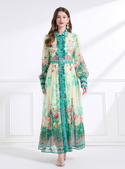 Chiffon Printed Long-sleeved Dress