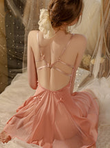 Steel Ring Gathered Bow Suspender Nightdress