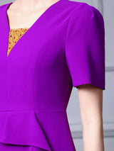 Purple V-neck Mother Of The Bride Dress