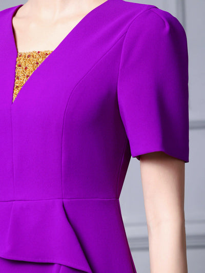 Purple V-neck Mother Of The Bride Dress