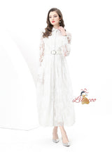 Retro Breasted Slim Waist Lace Dress