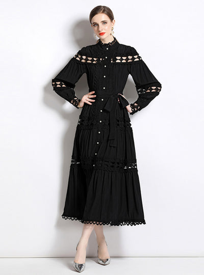 Lapel Long-sleeved Long Dress