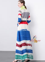 Women Fold Loose Large Print Long Coat