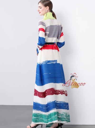 Women Fold Loose Large Print Long Coat