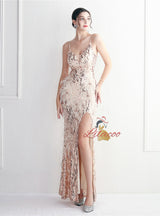 Mermaid Spaghetti Straps Sequins Prom Dress