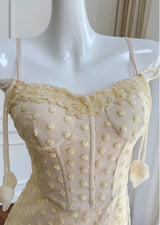 Yellow Straps Embroidery Prom Dress