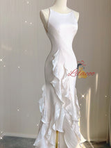 White Sheath Halter Wedding Dress