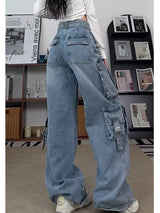 Wide Leg Pockets High Waist Loose Jeans
