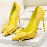 High Heel Pointed Suede Bow Shoes