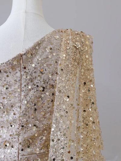 Gold Mermaid Sequins One Shoulder Split Prom Dress