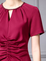 Burgundy Beading Pleats Mother Of The Bride Dress