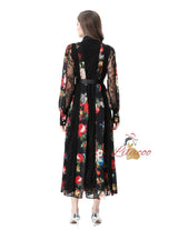 Spliced Wide Swing Printed Long Dress