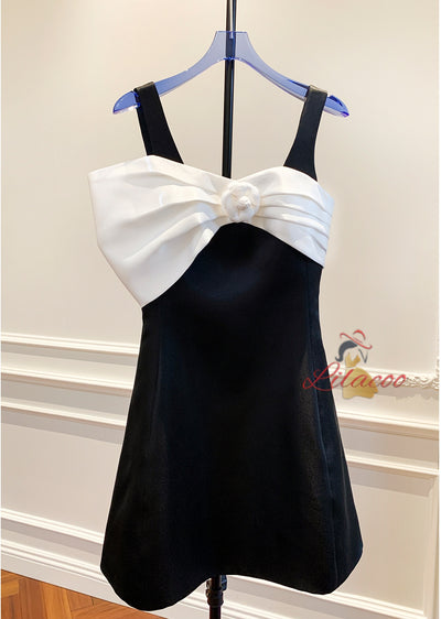 Black Suspender Bow Short Dress