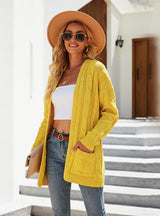 Medium and Long Cardigan Solid Color Twist Sweater Coat