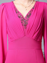 Fuchsia Pleats Beading Mother of the Bride Dress
