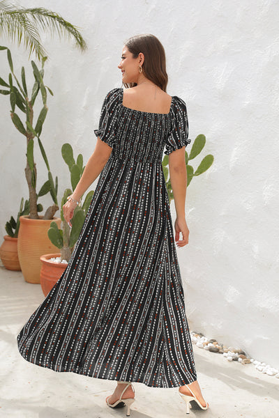 Vertical Striped Printed Slit Dress