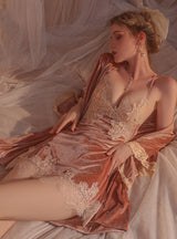 Velvet Lace Stitching Suspender Nightdress