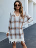 V-neck Long Sleeve Pullover Plaid Long Sweater