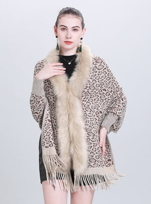 Scarf Leopard Tassel Knit Shawl