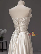 White Satin Pleats Wedding Dress