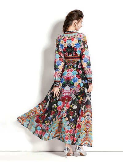 Long Sleeve Lantern Sleeve Printed Dress