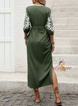 Casual Retro Ethnic Print Split Dress