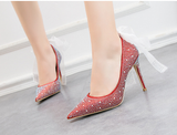 Thin-heeled Shallow-mouth Pointed Rhinestone High heels