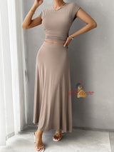 Summer Short Sleeve Slim Top Skirt Suit