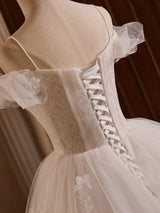 White Tulle Lace Beading Wedding Dress