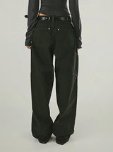 Retro Buttoned Black Low-waisted Jeans