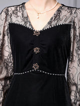 Black Lace Velvet Mother of the Bride Dress