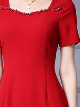Red Short Sleeve Beading Mother Of The Bride Dress