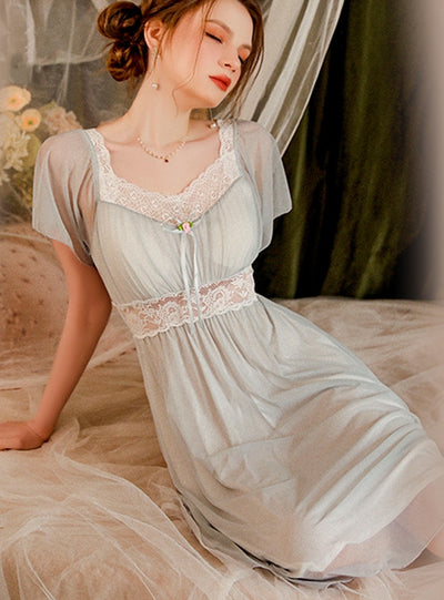 Short Sleeve Tie Bow Gauze Nightdress