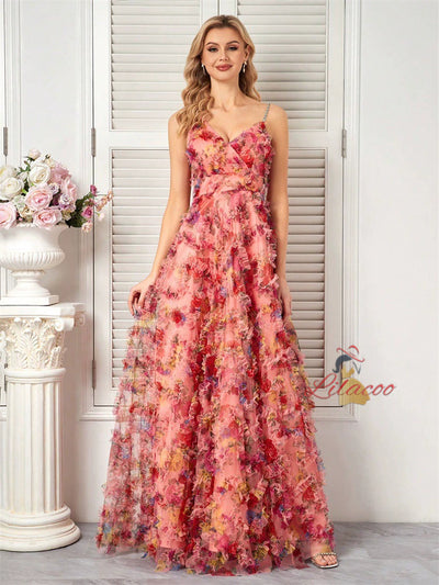 Summer Print V-neck Party Dress