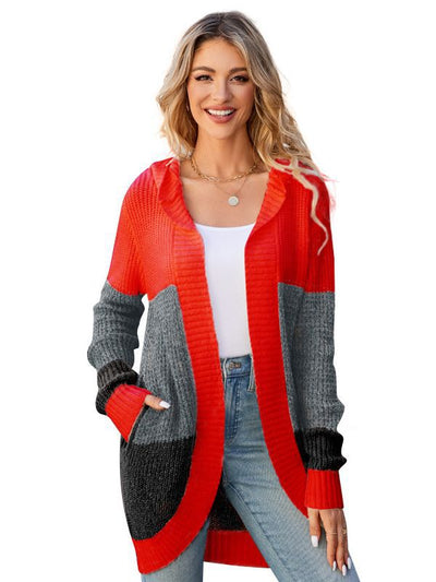 Hooded Knitted Cardigan Contrast Sweater Coat