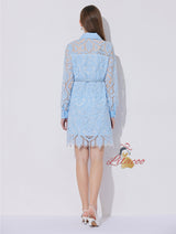 Retro Heavy Lace Lapel Long Sleeve Dress