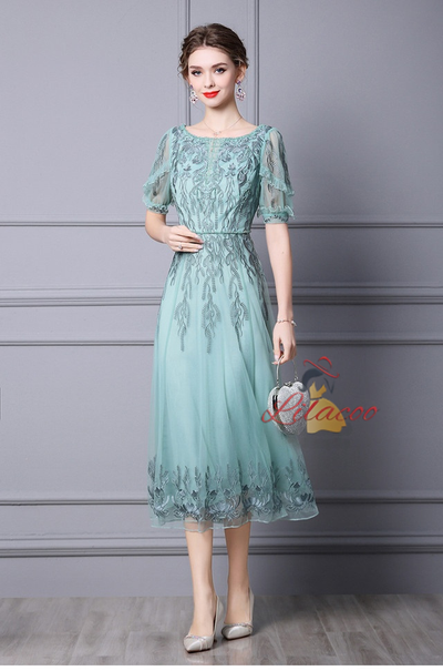 Green Tulle Appliques Beading Mother Of The Bride Dress