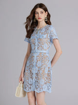 Lace Silm Waist Nail Drill Bow Slim Dress