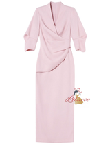 Pink V-neck Pleats Mother Of The Bride Dress