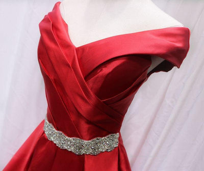 Red Satin Off the Shoulder Pleats Homecoming Dress