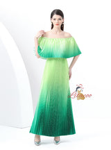 Gradient Pleats Off the Shoulder Long Dress