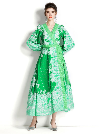 Lantern Sleeve Printed Dress