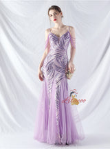 Spaghetti Straps Sequins Beading Prom Dress