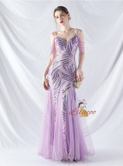 Spaghetti Straps Sequins Beading Prom Dress