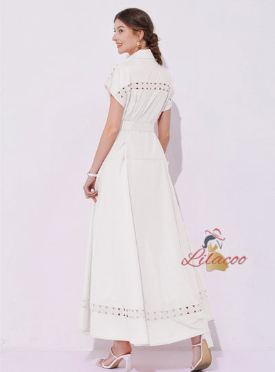 Women Sleeveless Lapel Long Dress