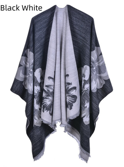 Jacquard Split Padded Warm Split Shawl