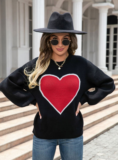 Love Heart Round Neck Pullover Sweater