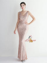 Mermaid Sequins V-neck Beading Prom Dress