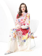 Retro Stand-up Breasted Print Long Dress