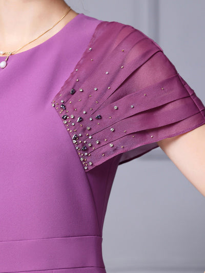 Purple Beading Pleats Mother Of The Bride Dress